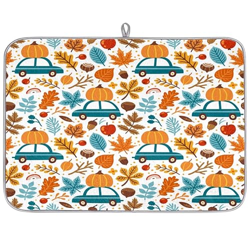 Herbst Kürbisse Blätter Auto Mikrofaser Geschirr Abtropfmatte Herbst Thanksgiving Saugfähig Geschirr Trocknen Abtropfmatten für Küche Löffel Glasplatte 45,7 x 60,9 cm von WowPrint