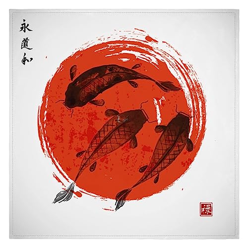 Japan Karpfen und rote Sonnen-Servietten, 4 Stück, Japan, wiederverwendbar, waschbar, Küche, Esstisch, Servietten für Zuhause, Abendessen, Hochzeit, Bankett, Party, 50,8 x 50,8 cm von WowPrint