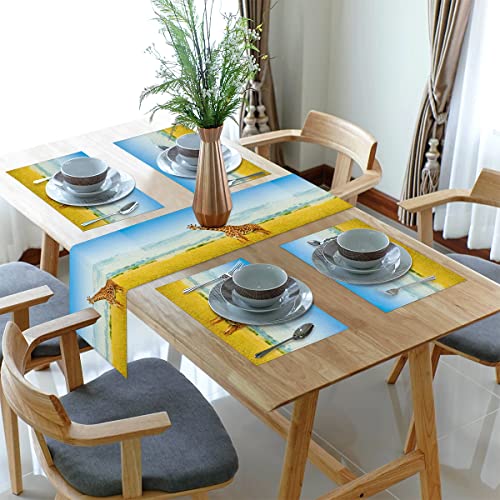 Kenia Tischsets und Tischläufer, 30 x 183 cm, Giraffen-Design, rutschfeste Leinen-Tischsets, 4er-Set, für Küche, Esstisch, Urlaub, Abendessen, Hochzeit, Party von WowPrint