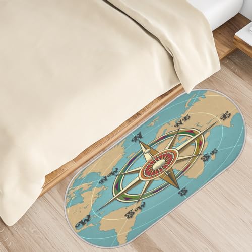 Kompass Karte Vintage Oval Plüsch Bodenmatte Teppiche 50x120 cm Bereich Teppich für Wohnzimmer Küche Schlafzimmer Waschbar rutschfest Bodenmatte Teppich von WowPrint