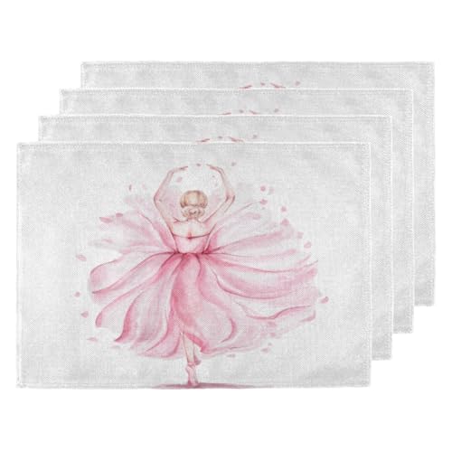 Niedliche Ballerina Tischsets für Küche Esstisch Ballerina Tischsets Set von 4 Anti-Rutsch Hitzebeständig Waschbar Leinen Tischmatten von WowPrint