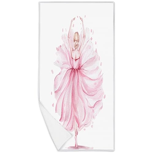 Niedliches Ballerina-Handtuch, schnell trocknend, rosa Ballerina-Mikrofaser, Handtücher für Strand, Sport, Fitnessstudio, Spa, Yoga, Badezimmer von WowPrint