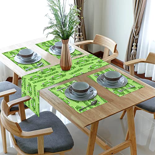 Quadratische Cartoon Frosch Platzsets und Tischläufer 30 x 183 cm Niedlich Frosch Anti-Rutsch Leinen Tischsets Set von 6 für Küche Esstisch Urlaub Abendessen Hochzeit Party von WowPrint