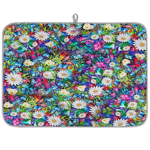 Spring Bunte Blumen Mikrofaser Abtropfmatte Blumen saugfähige Abtropfmatten für Küche Löffel Glasplatte 40,6 x 45,7 cm von WowPrint