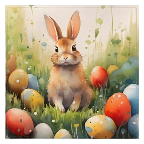 Stoffservietten, Motiv: Aquarell-Eier, Hase, Ostern, wiederverwendbar, waschbar, für Küche, Esstisch, für Zuhause, Abendessen, Hochzeit, Bankett, Party, 50,8 x 50,8 cm, 1 Stück von WowPrint