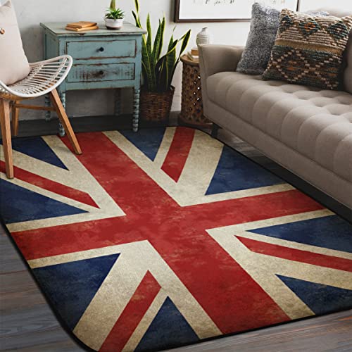 Teppich mit britischer Flagge, Union Jack, 122 x 182 cm, Vintage-Stil, UK-Flagge, maschinenwaschbar, Teppiche, große Indoor-Teppiche für Wohnzimmer, Schlafzimmer, Esszimmer von WowPrint