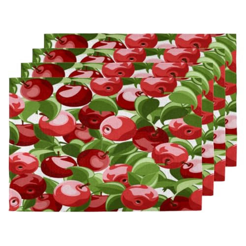 Tischsets mit Blättern und roten Äpfeln für Küche, Esstisch, Äpfelmuster, Platzsets, 6 Stück, rutschfest, hitzebeständig, waschbar, Leinen von WowPrint