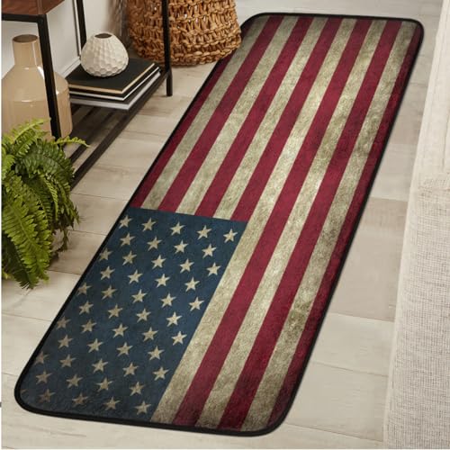 WowPrint Vintage Flagge Amerika Bereich Teppiche Matte 60x182 cm, Amerika Area Teppich für Wohnzimmer Küche Schlafzimmer Waschbar rutschfeste Bodenmatte Teppich von WowPrint