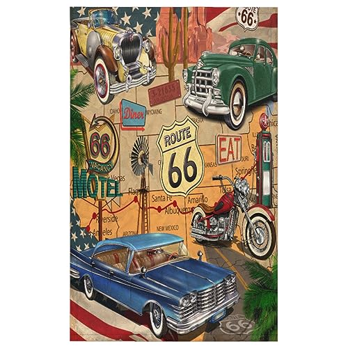 Vintage Poster Repair Route 66 Küchentücher 4er Set Vintage Garage Küche Handtuch Weich Saugfähig Trocknen Geschirrtuch für Zuhause Küche Catering Restaurant 45x72cm von WowPrint