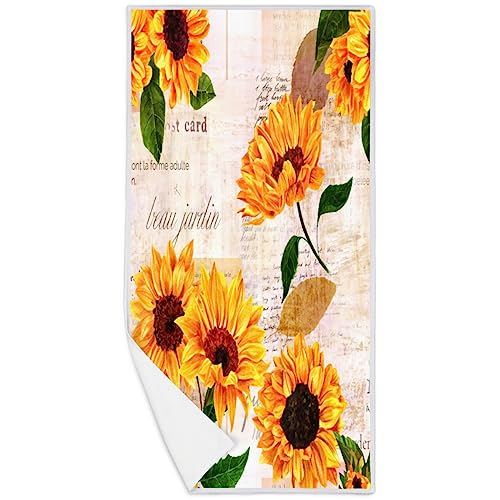 Vintage Postkarte Sonnenblume schnell trocknend Handtuch Sonnenblume Mikrofaser Handtücher für Strand Sport Gym Spa Yoga Badezimmer von WowPrint