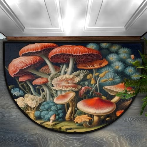 WowPrint Blume Pilz Runde Fußmatte 91,4 x 61 cm, Eingangstürmatte Indoor Outdoor Maschinenwaschbar Saugfähige Matte Teppich, rutschfeste Bodenmatte Teppich von WowPrint