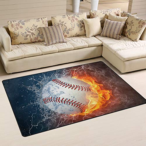 WowPrint Feuer-Baseball-Teppich, waschbar, leicht, für Küche, Esszimmer, Wohnzimmer, Schlafzimmer, Heimdekoration, 160 x 122 cm, Multi, 203 x 147 cm von WowPrint