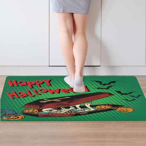 WowPrint Fußmatte "Happy Halloween", Skelett-Motiv, 77,7 x 52,5 cm, Halloween-Willkommens-Eingang, Fußmatte für drinnen und draußen, langlebige Rutschmatte, Teppich, Bodenmatte von WowPrint