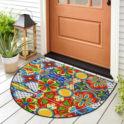 WowPrint Fußmatte mit Blumen, geometrische mexikanische Fliesen, Eingangsmatte, Teppich, für drinnen und draußen, waschbar, saugfähig, rutschfest, 91,4 x 61 cm von WowPrint