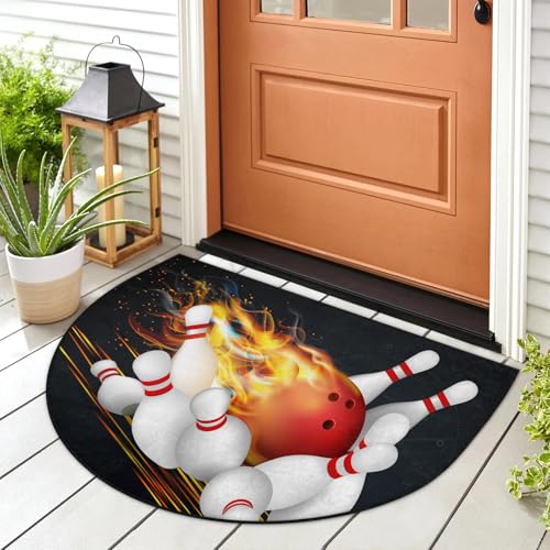 WowPrint Fußmatte mit Bowlingkugel-Flammen, Eingangsmatte, Teppich, Bowling-Sportbereich, für drinnen und draußen, waschbar, saugfähig, rutschfest, 91,4 x 61 cm von WowPrint