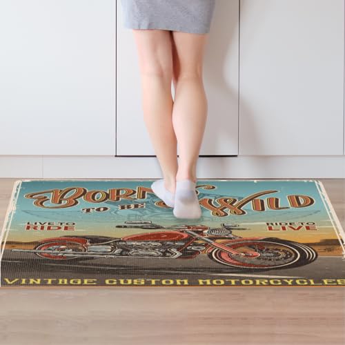 WowPrint Fußmatte mit Vintage-Motorrad-Poster, 77,7 x 52,5 cm, Motorrad-Fußmatte, für drinnen und draußen, strapazierfähige Rutschmatte, Teppich, Bodenmatte von WowPrint