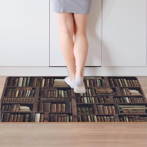 WowPrint Holz-Fußmatte, 77,7 x 52,5 cm, Bücherregal-Druck, Willkommens-Eingangstürmatte, für drinnen und draußen, langlebige Rutschmatte, Teppich, Bodenmatte von WowPrint
