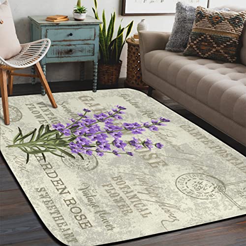 WowPrint Lavendel Area Rugs Wohnzimmer Vintage Lavendel Innenbereich Teppich für Schlafzimmer Esszimmer Lounge, Extra Großer Teppich 147x203 cm von WowPrint