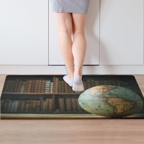 WowPrint Old Globe Bücherregal-Fußmatte, 77,7 x 52,5 cm, Globus-Welcome-Eingangstürmatte, für drinnen und draußen, langlebige Rutschmatte, Teppich, Bodenmatte von WowPrint