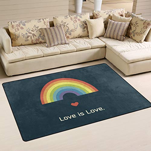 WowPrint Rainbow Love is Love Area Teppich, waschbar, leicht, für Küche, Esszimmer, Wohnzimmer, Schlafzimmer, Heimdekoration, 152 x 99 cm von WowPrint