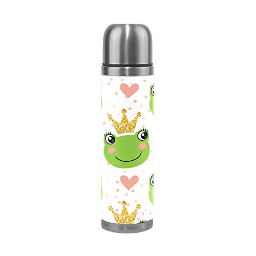 WowPrint Reisebecher, süßes Froschmädchen, isolierte Edelstahl-Wasserflasche, auslaufsicher, doppelwandig, Thermoskanne aus echtem Leder, 500 ml von WowPrint