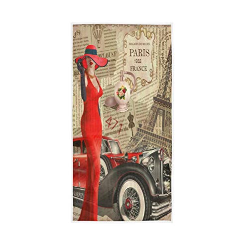 WowPrint Retro Frau Paris Eiffelturm Handtuch Quick Dry Handt¨¹Cher f¨¹r Sport Gym Yoga Strand Bad Wandern Schwimmen Dusche Reise 76 x 38 cm von WowPrint