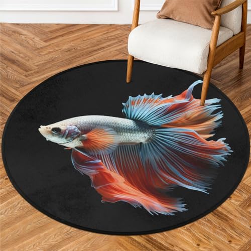 WowPrint Runde Teppiche Wohnzimmer Kampffische Design Bereich Teppich Waschbar rutschfeste Bodenmatte Großer Teppich für Schlafzimmer 92 cm von WowPrint