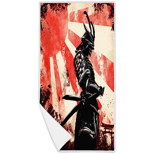 WowPrint Sunset Samurai Katana Quick Dry Handtuch Japan Samurai Mikrofaser Handtücher für Strand Sport Gym Spa Yoga Badezimmer von WowPrint