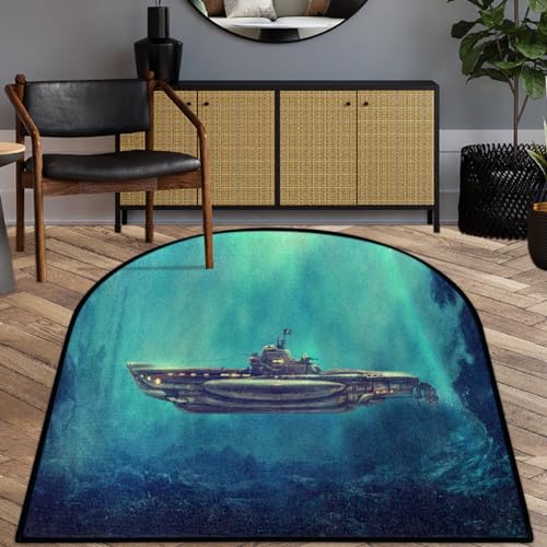 WowPrint Unterwasser Piraten U-Boot Bereich Teppiche Matte Wohnzimmer, U-Boot Bereich Teppich für Küche Schlafzimmer Waschbar rutschfeste Bodenmatte Rug 60x90cm von WowPrint