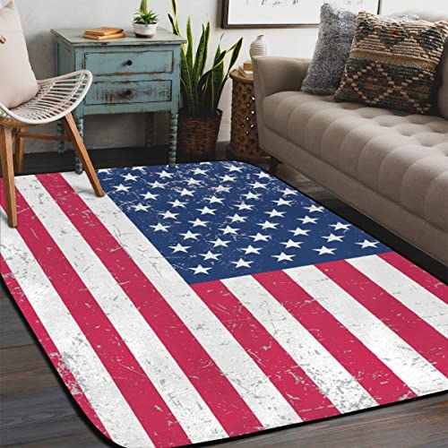 WowPrint Vintage Amerikanische Flagge Bereich Teppiche Wohnzimmer USA Flagge Innenbereich Teppich für Schlafzimmer Esszimmer Lounge, extra großer Teppich 147x203 cm von WowPrint