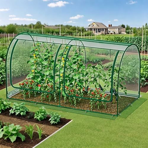 Wowangce 1 Set 98 x 49 x 49 Zoll Gartenbeet Abdeckung für Hochbeete mit aufrollbarem Reißverschluss Tür Bodennägel Gartennetz Kit für Gemüse Pflanzen Schädlingsbarriere Gewächshaus Reihenabdeckung von Wowangce