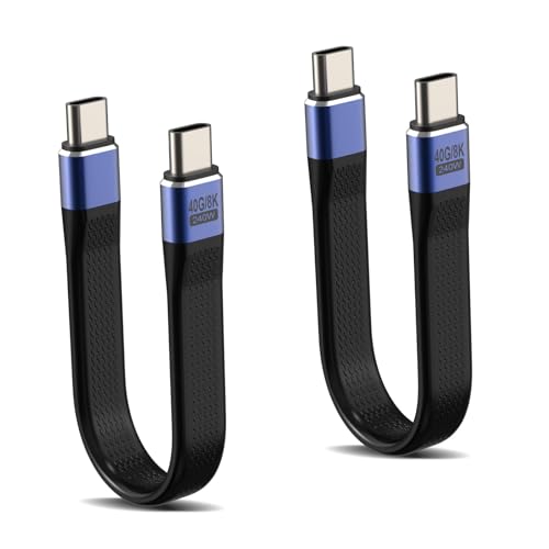 2 Stück 40Gbps USB C auf USB C Kabel Kurz, USB 4.0 240W Schnellladekabel mit E-marker Chip Unterstützt 8K, FPC Flat Design Stecker auf Stecker USB-C Kabel für iPhone, MacBook, Samsung, Huawei von Wowfast