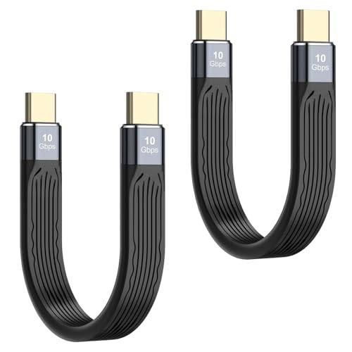 2 Stück USB C auf USB C Kabel Kurze, USB 3.1 PD 100W Schnellladekabel, 10Gbps FPC USB-C Flachbandkabel mit E-marker Chip Unterstützt 4K Ladekabel für iPhone, MacBook, Samsung, Huawei von Wowfast