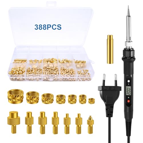 Lötkolben Set, 388PCS Lötspitzen Gewindeeinsatz Set LED-Display einstellbare Temperatur 936 Lötkolbenspitzen für Gewindeeinsätz Einschmelzmuttern M2 M3 M4 M5 M6 M8Kompatibel 3D Drucker Zubehör von Wowfast
