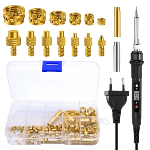 Lötkolben Set, Lötspitzen Gewindeeinsatz Set LED-Display einstellbare Temperatur Universal 936 Lötkolbenspitzen für Gewindeeinsätz Einschmelzmuttern M2 M3 M4 M5 M6 M8 Kompatibel 3D Drucker Zubehör von Wowfast