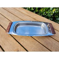 Kleine Vintage Edelstahl Butterdeller Mit Holzgriffen. Hergestellt in Hong Kong von WowieZowieShop