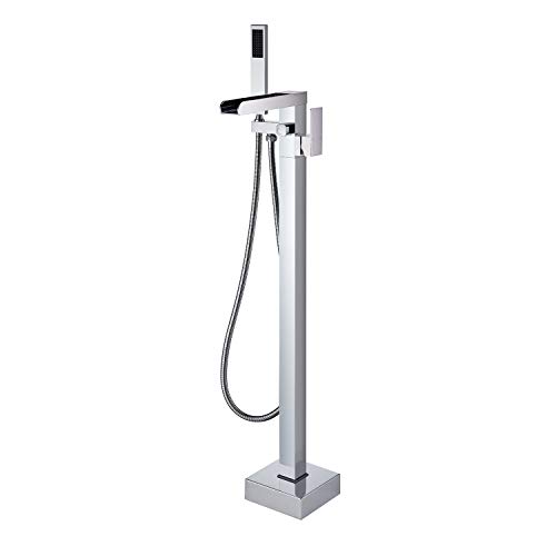 Wowkk Freistehender Wannenfüller, Wasserfall-Badewannenarmatur, Chrom, Bodenmontage, Messing, Einhebel-Badezimmerarmaturen mit Handbrause von Wowkk