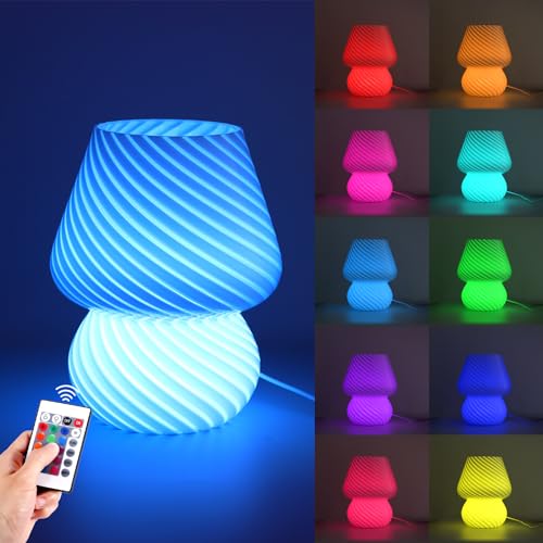 LED Glas Pilz Tischlampe, Pilz Nachttischlampe, Modern USB Kreative Dekoration Tischleuchte mit Fernbedienung,16 Farben & Stufenlos Dimmbar,RGB Farbwechsel Nachttischlampe für Schlafzimmer Wohnzimme von Wowlela