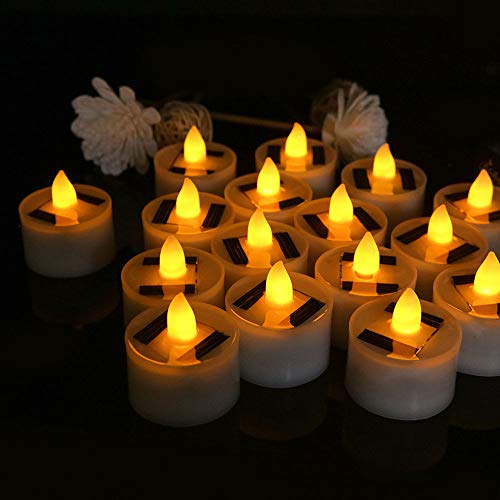 Wowlela 12 Stück Solar-Teelichter für den Außenbereich, wasserdicht, flammenlose Solar-LED-Teelichter, wiederaufladbare Kerzen mit flackerndem Licht für Garten, Hof, Party, Hochzeit, Festival von Wowlela