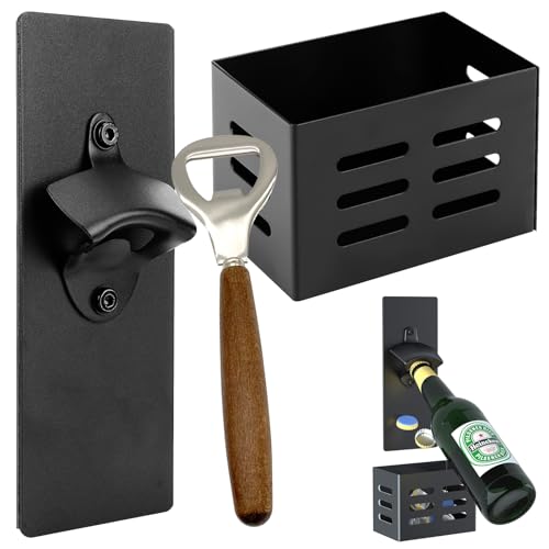 Wowlela Flaschenöffner, Wandmontage Beer Opener, Edelstahl Wandflaschenöffner mit Auffangbehälter, Bieröffner Wand, Flaschenöffner zur Bierkappenöffner, Geschenk für Männer & Bierliebhaber von Wowlela