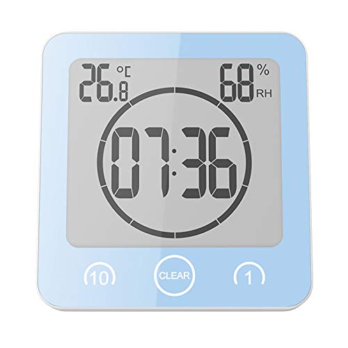 Wowlela Shower Clock Dusche Uhr Wasserdicht, Badezimmer Uhr Digital mit Saugnapf LCD Display Luftfeuchtigkeit Temperatur Wanduhren, Countdown Timer von Wowlela