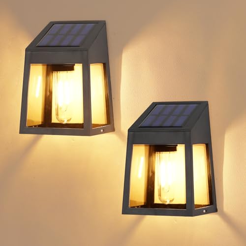 Wowlela Solar Wandleuchte Aussen, 2 Stück Solarlampen für Außen Garten, IP65 Wasserdichte Solar Gartenwandleuchte Warm Weiß Solarwandleuchten Außen für Garten Zaun Terrasse Stufen Treppen von Wowlela