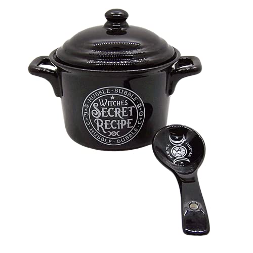Alchemy Witches Secret Recipe Kessel mit Deckel und Löffel, Gothic-Küchen-Serviergeschirr, 11,9 cm von Wowser
