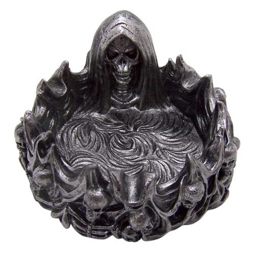 Gruseliger Sensenmann Aschenbecher mit Totenköpfen, freistehende Halloween-Dekoration, gotisches Akzentstück, 11,9 cm von Wowser
