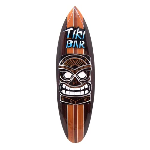 Tiki Bar Surfbrett aus dunklem Holz, Strandmotiv, Wanddekoration, 49,5 cm hoch von Wowser