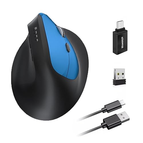 Funkmaus Ergonomisch 3 Modi [Bluetooth 5.2, 2.4 G, Kabelgebundene] Wireless Vertikale, Wiederaufladbare Maus Kabellos 1200/1600/2400/3200/6400/9600 DPI, Wiederaufladbarer Akku, 6 Tasten,PC/Mac-Blau von Wowssyo