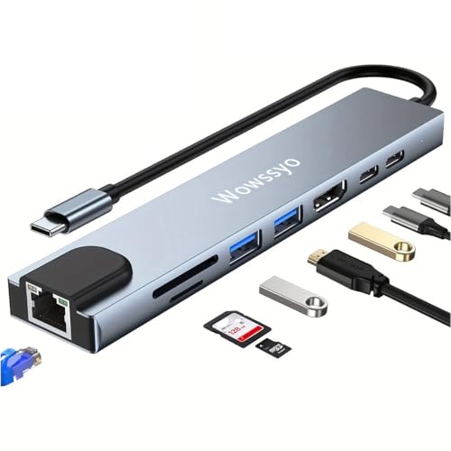 Wowssyo USB C Ethernet 8 in 1 Hub Multiport USB Hub, HDTV 4K, PD 100W, USB 3.0, SD/TF Daten, USB-C-Daten, MacBook M1 Air Pro, iPad Pro Air, Switch, Chromecast, Windows, Dell, Handy und mehr Wowssyo USB C Ethernet 8 in 1 Hub Multiport USB Hub, HDTV 4K, PD 100W, USB 3.0, SD/TF Daten, USB-C-Daten, MacBook M1 Air Pro, iPad Pro Air, Switch, Chromecast, Windows, Dell, Handy und mehr von Wowssyo
