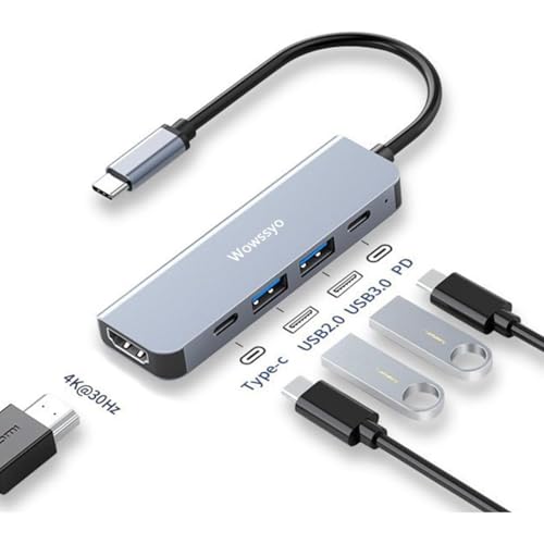 USB C Hub, Docking Station, USB C Adapter, 5-in-1multiport mehrfachstecker verteiler für MacBook Pro Air M1/M2, 4K HDTV, USB 3.0, USB-C, 100W PD, für Apple für iPad Switch & weitere Type-C Geräte von Wowssyo