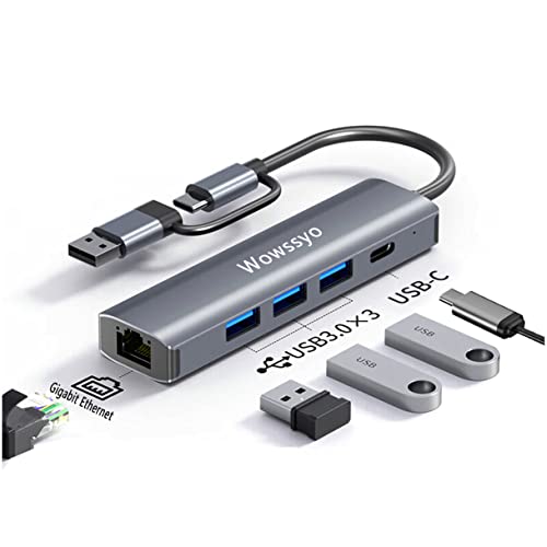 Wowssyo Hub USB C 5 in 1, Aluminium USB C Adapter für MacBook Pro/Air, Gigabit Ethernet, 1 USB C Datenport, 3 x USB 3.0, USB C Docking Station für PC, Notebook, Smartphone und Tablet mit OTG Funktion Wowssyo Hub USB C 5 in 1, Aluminium USB C Adapter für MacBook Pro/Air, Gigabit Ethernet, 1 USB C Datenport, 3 x USB 3.0, USB C Docking Station für PC, Notebook, Smartphone und Tablet mit OTG Funktion von Wowssyo