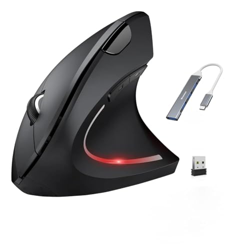 Wowssyo Kabellose Vertikale Ergonomische Maus, 1600/1200/800 DPI 5 Tasten Kabellose Optische Maus, 2.4G USB Vertikale Ergonomische Optische für Windows und Mac OS von Wowssyo